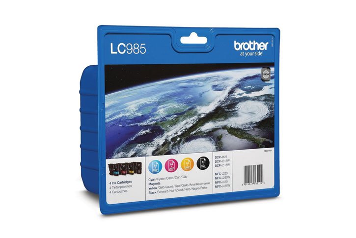 סט 4 ראשי דיו מקוריים BROTHER LC-985BK/C/M/Y